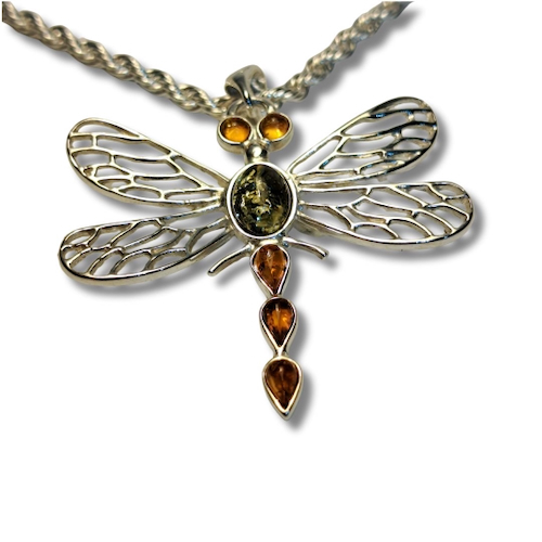 HW-541 Pendant, Dragon Fly, Green/Amber $66 at Hunter Wolff Gallery